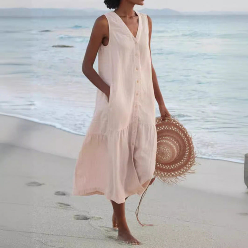 Damen Sommerliches Leinenkleid