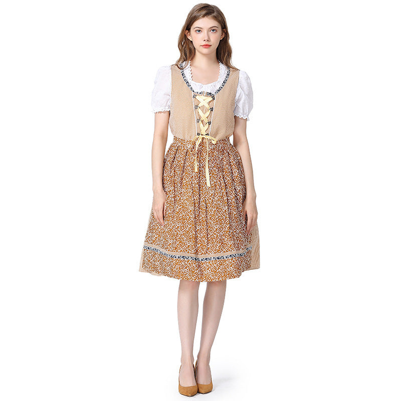 Damen nan traditionelles Oktoberfest Dirndlkleid mit Spitzenbluse, verstellbarer Korsettschnürung und geblümter Schürze Shop Nory