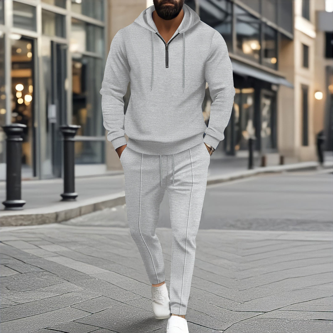Herren nan strukturiertes Halbzip-Kapuzenloungewear-Set mit tapered Jogpants und Kordelzug Shop Nory