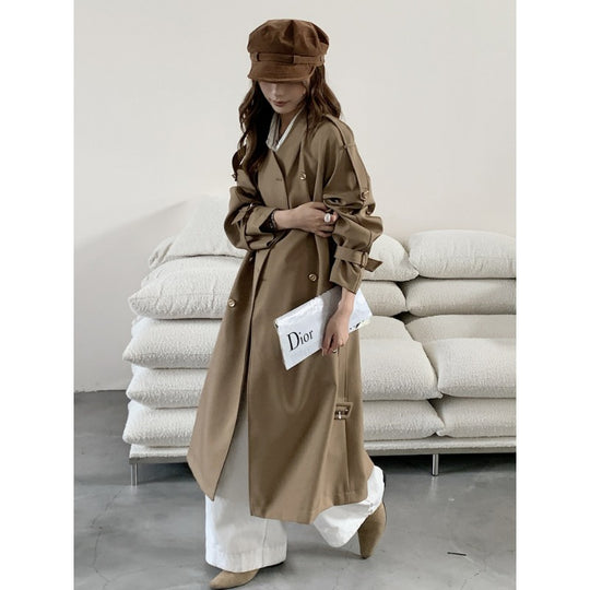 Damen Lang geschnittener Trenchcoat mit doppelreihiger Knopfleiste und verstellbaren Ärmelriegeln Shop Nory