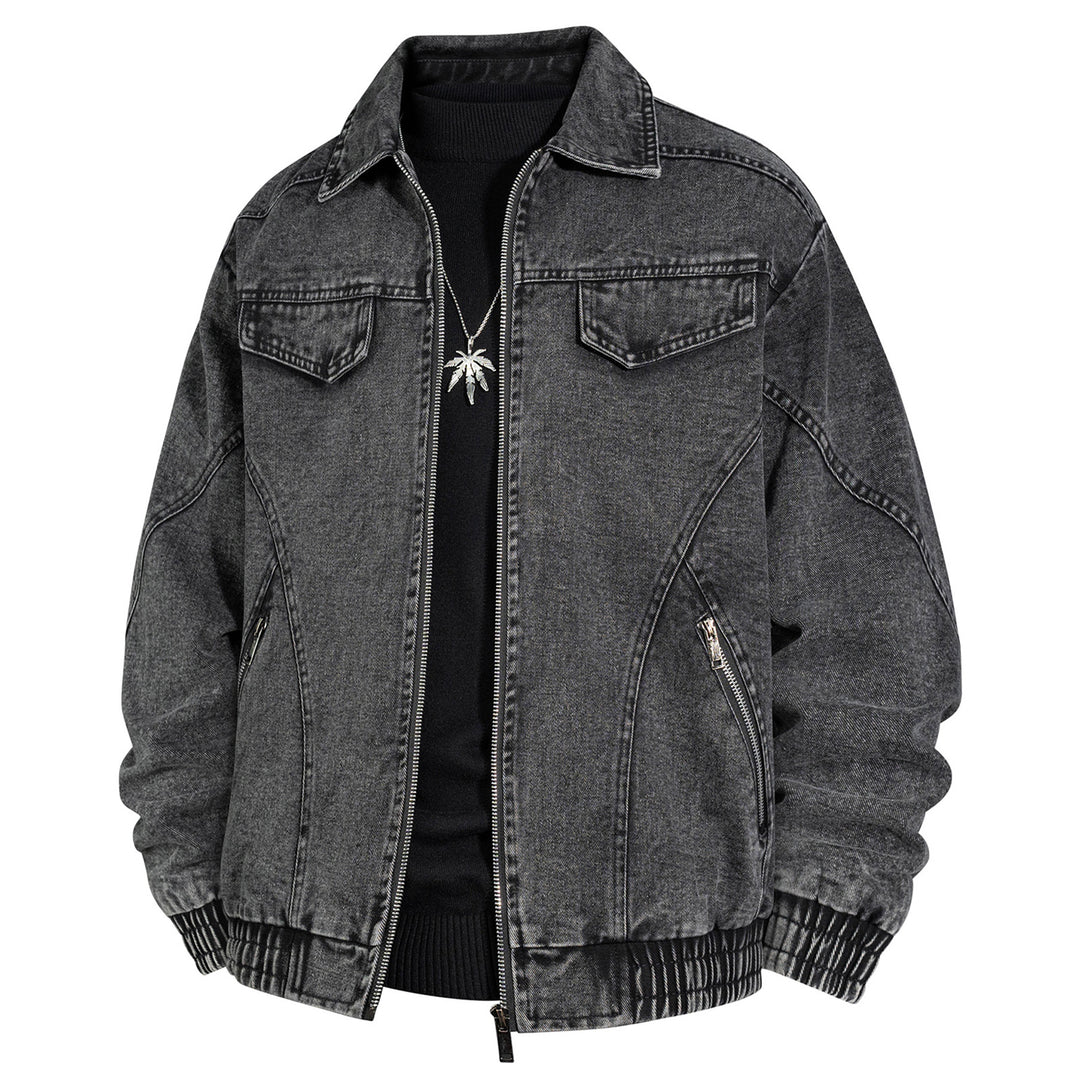 Herren Übergroße Jeans-Bomberjacke mit Stone-Wash, Reißverschluss und geripptem Saum Shop Nory