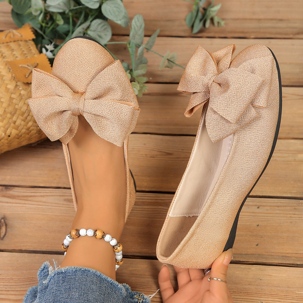 Damen Ballerinas mit XL-Schleifen-Applikation und glänzender Oberflächenstruktur