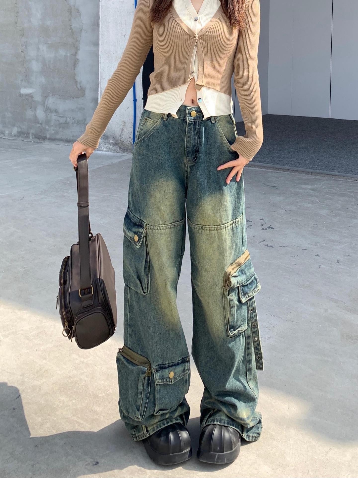 Damen Cargo-Jeans im lässigen Oversized-Stil mit praktischen Taschen und modischen Akzenten Shopnory