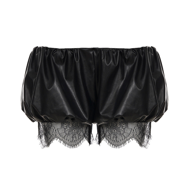 Damen Kunstleder-Shorts mit dekorativen Knopfdetails
