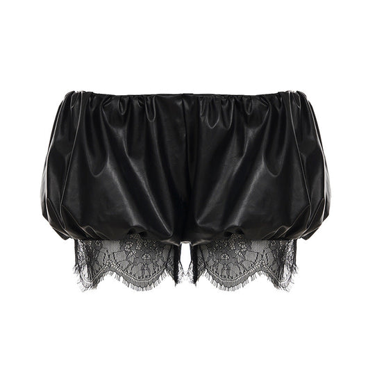 Damen Kunstleder-Shorts mit dekorativen Knopfdetails