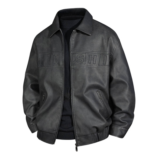 Herren Veloursleder-Optik Bomberjacke mit aufgesetztem Logo und Reißverschluss Shop Nory