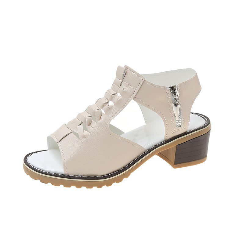 Damen elegante Sandalen mit geflochtenen Riemen und komfortablem Blockabsatz