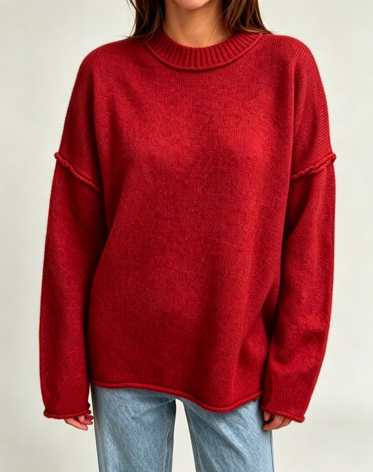 Damen Oversize-Boxy-Pullover mit kurzem Stehkragen und dekorativer Kantennaht Shop Nory