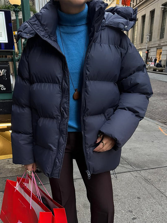 Damen Oversize Stepp-Pufferjacke mit abnehmbarer Kapuze und Zwei-Wege-Reißverschluss Shop Nory