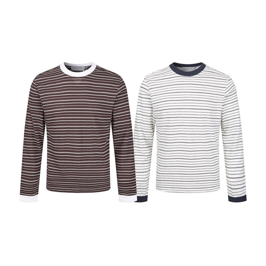 Herren Gestreiftes Langarmshirt aus Baumwollmix mit geripptem Rundhals Shop Nory