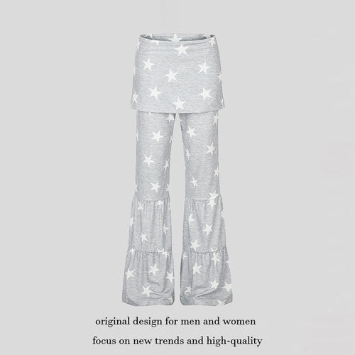 Damen Zweilagige Palazzo-Loungehose mit Rüschensäumen und Stern-Print Shop Nory