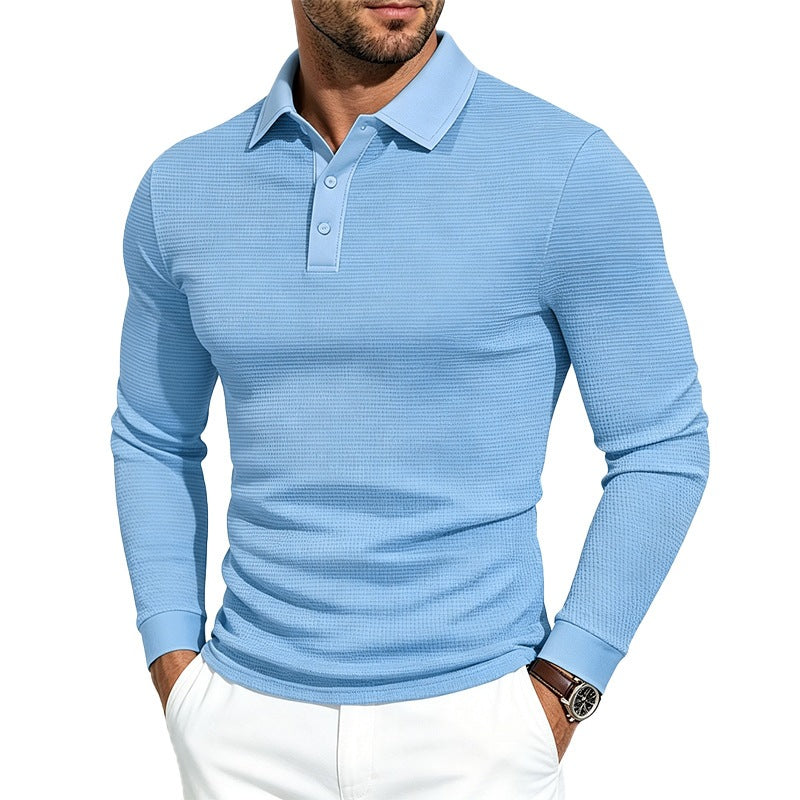 Herren Slim-Fit Poloshirt mit Langarm und Waffelstruktur Shop Nory