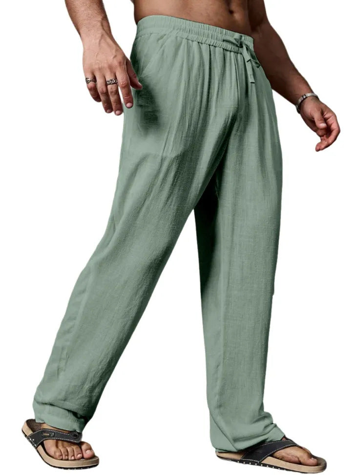 Herren entspannte Leinenmix-Yogahose mit Kordelzug, Elastikbund und geradem Bein Shop Nory