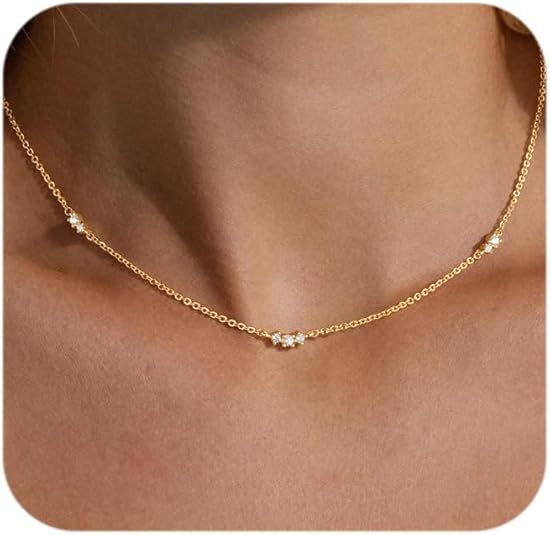 Damen Halskette mit funkelnden Zirkonia-Elementen und filigranem Kettendesign Shop Nory