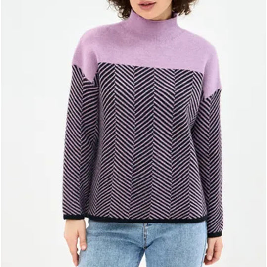 Damen Strickpullover mit Stehkragen und Fischgrätmuster Shop Nory