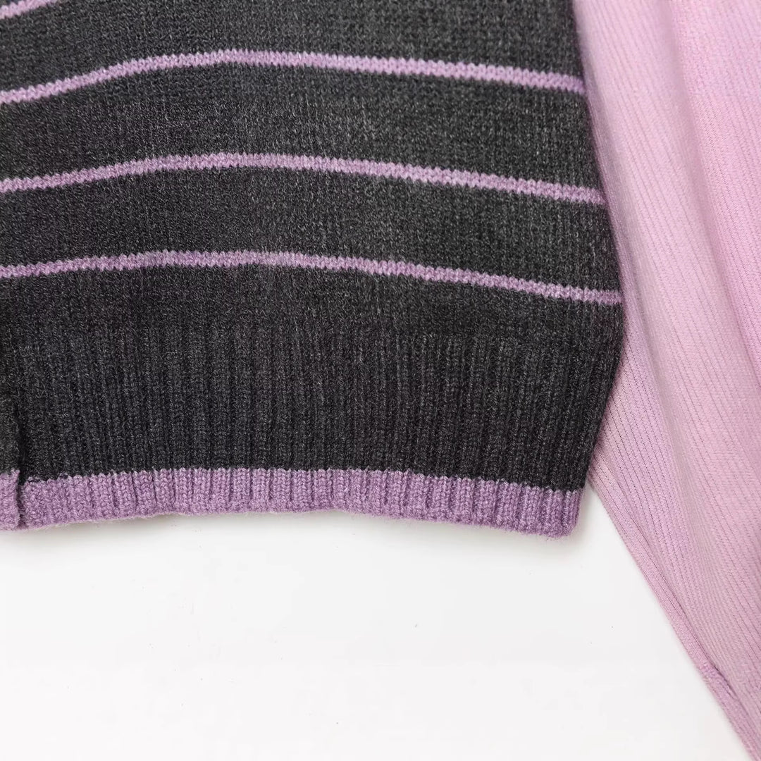 Damen Lagenlook-Strickcardigan mit gestreiftem Westeinsatz und Volumenärmeln Shop Nory