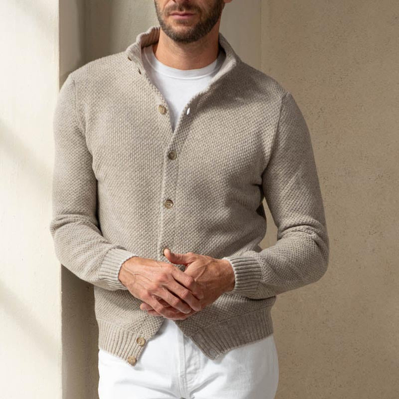 Herren Strukturstrick-Cardigan mit Stehkragen und durchgehender Knopfleiste Shop Nory