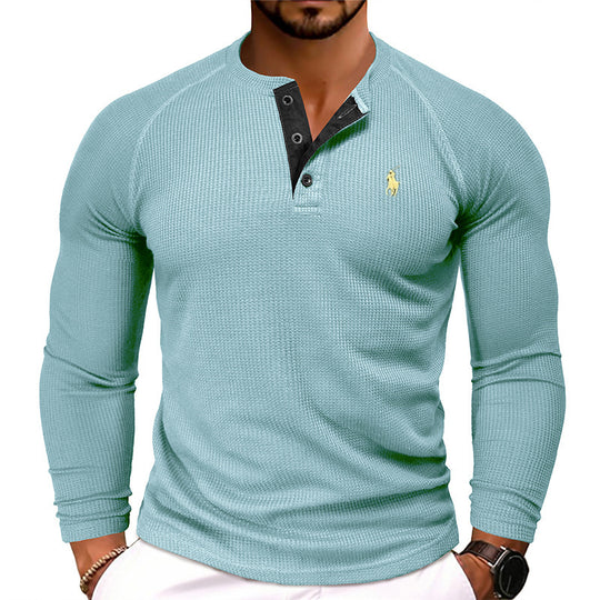 Herren nan strukturiertes Henley-Langarmshirt mit Waffelstruktur, Halbknopfleiste und Raglanärmeln Shop Nory