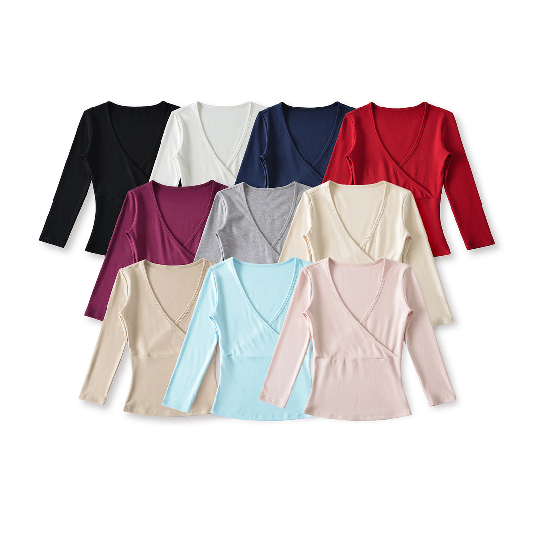 Damen Figurbetontes Wickelshirt aus Stretch‑Jersey mit tiefem V‑Ausschnitt und taillierter Silhouette Shop Nory