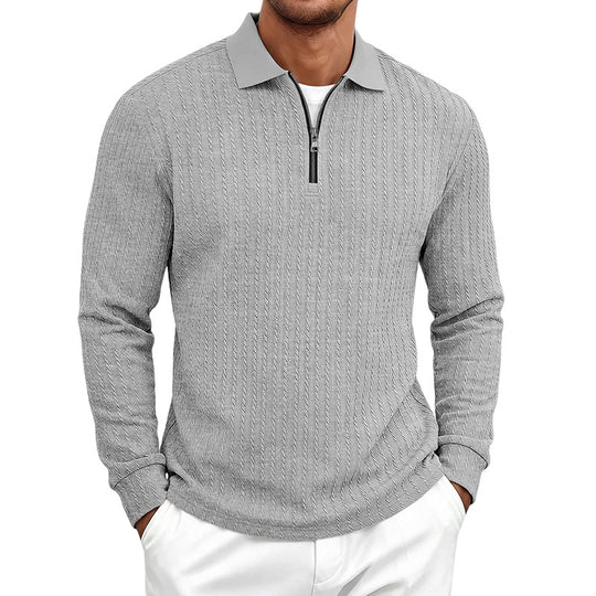 Herren Feinstrick-Polotroyer mit verdecktem Halbzip und Zopfstruktur Shop Nory