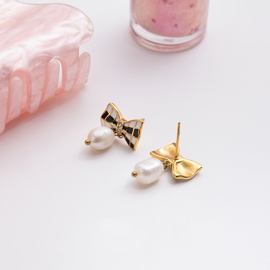 Damen Ohrhänger mit elegantem Schleifen-Design und Perlenanhänger Shop Nory