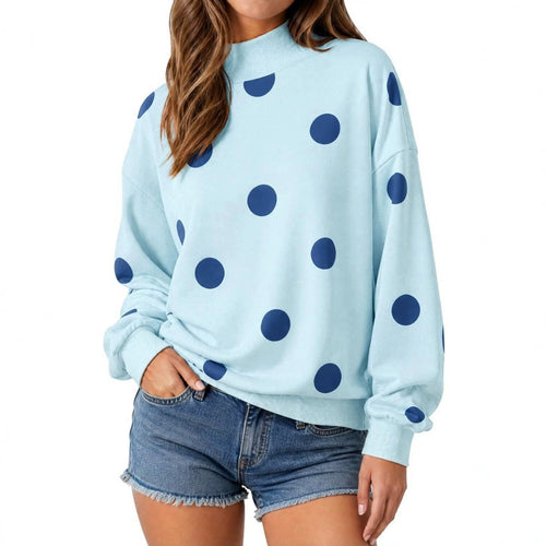 Damen Locker geschnittenes Sweatshirt mit Stehkragen und großen Punkten Shop Nory