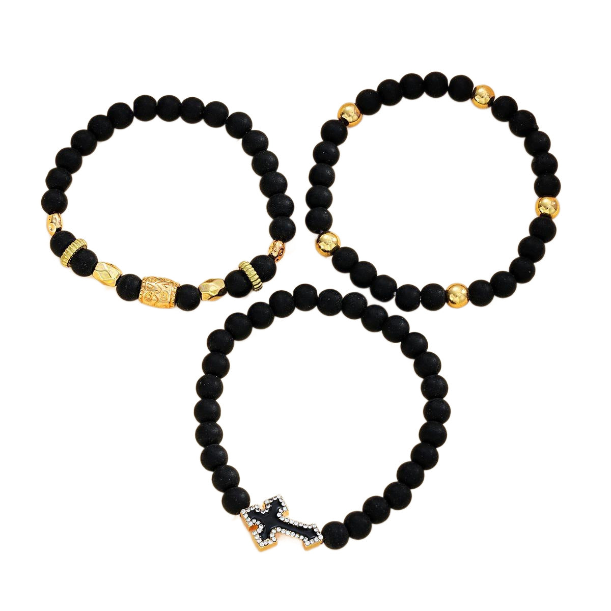 Damen Armband-Set aus matten und glänzenden Perlen mit Kreuz-Anhänger Shop Nory