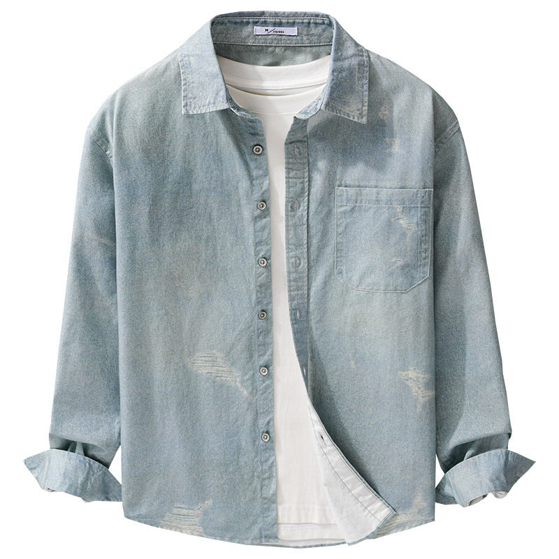 Herren Denim-Overshirt mit Used‑Effekt und Brusttasche Shop Nory
