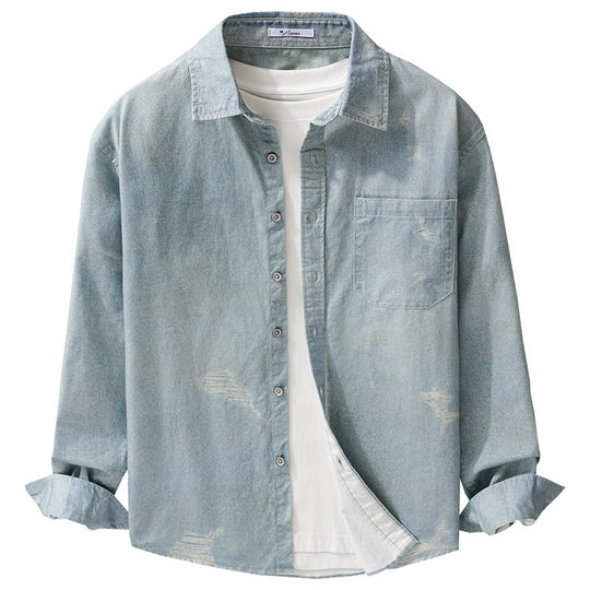 Herren Denim-Overshirt mit Used‑Effekt und Brusttasche Shop Nory