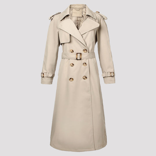 Damen Klassischer Doppelreihiger Trenchcoat mit Gürtel und Epauletten Shop Nory