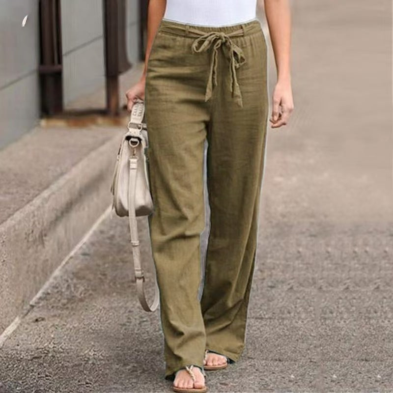 Damen Weite Lounge-Hose mit hohem Gummibund und dekorativem Bindeband Shop Nory