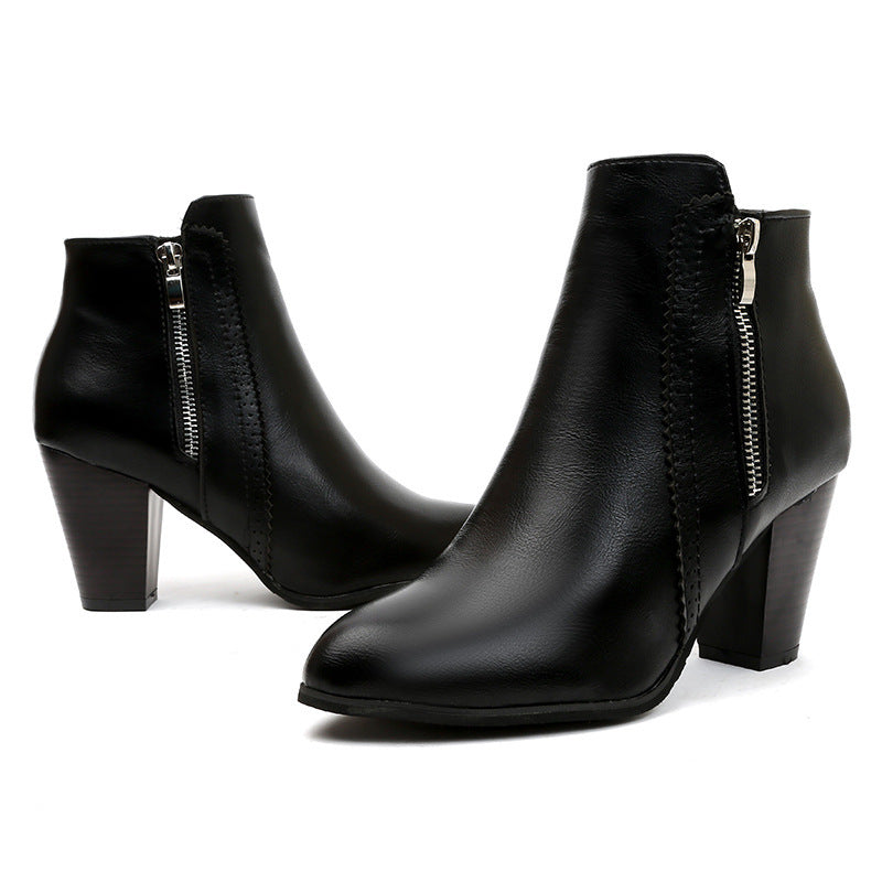 Damen elegante Stiefeletten mit modischem Reißverschluss und komfortablem Blockabsatz