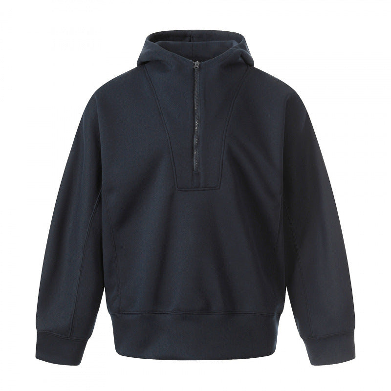 Herren Boxy-Kapuzenpullover mit halbem Reißverschluss, verstärkter Blende und cleanem Minimaldesign Shop Nory