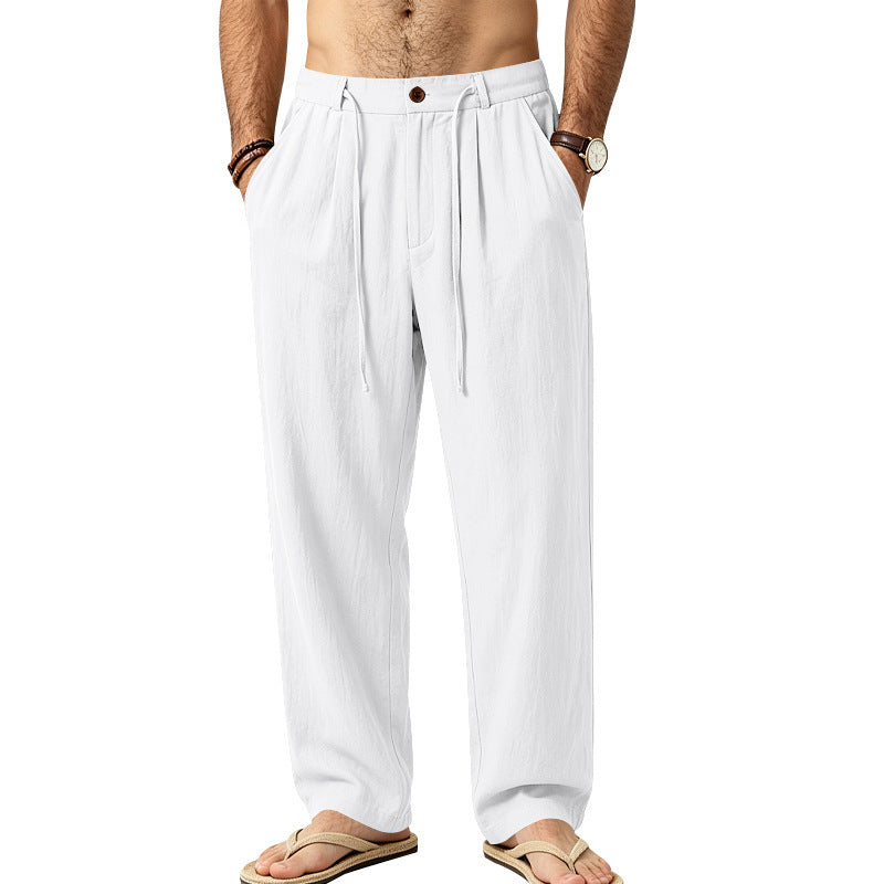 Herren Leichte Leinenhose mit Bundfalten und Kordelzug Shop Nory