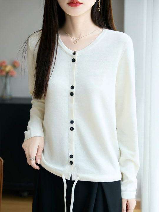 Damen Leichter Feinstrick-Knopfleisten-Cardigan mit Rundhalsausschnitt Shop Nory
