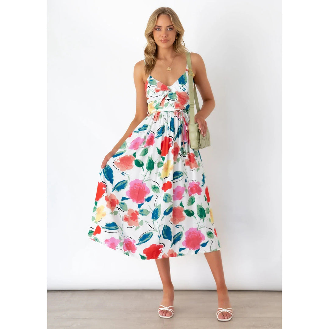 Damen Midikleid mit elegantem Wickeldesign und floralem Mustermix