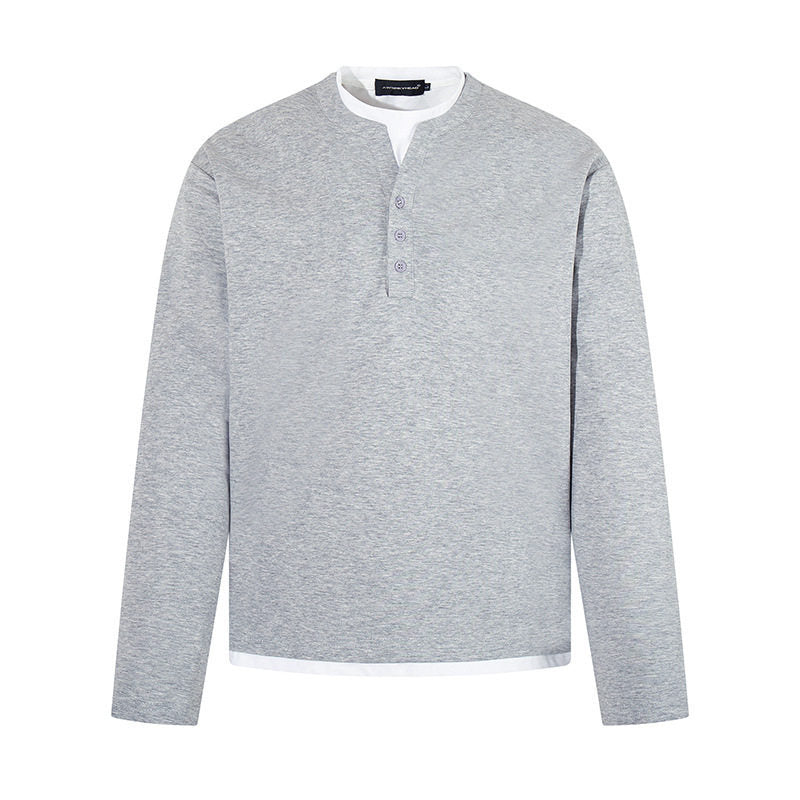 Herren Langärmeliges Henley-Layer-Shirt mit kontrastierendem Innenkragen und modernem Regular-Fit Shop Nory