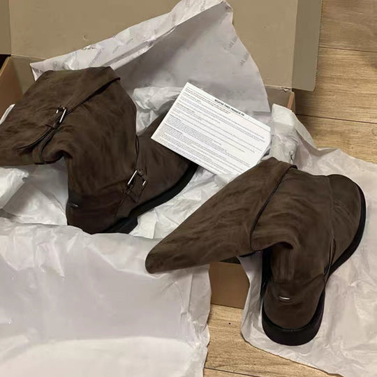 Damen Overknee-Stiefel mit glamourösem Schnallenverschluss