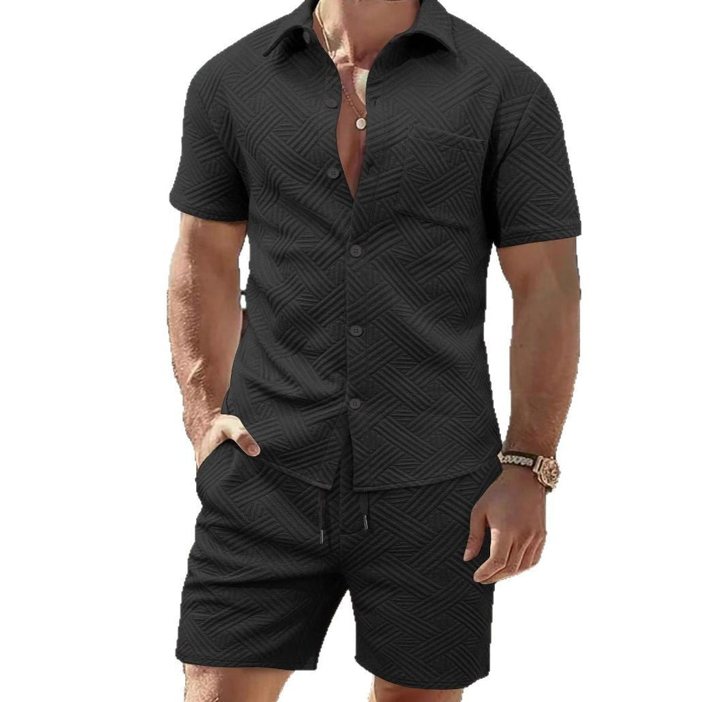 Herren elegantes Kurzarmhemd und Shorts Set mit strukturiertem Design