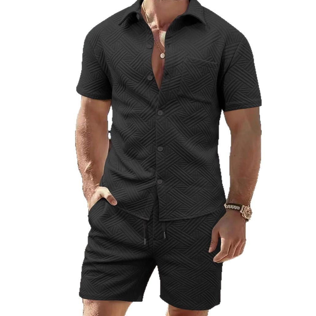 Herren elegantes Kurzarmhemd und Shorts Set mit strukturiertem Design