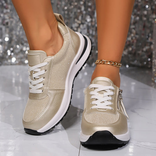 Damen modischer Keil-Sneaker mit seitlichem Reißverschluss gepolstertem Memory-Fußbett und profilierter Laufsohle Shop Nory