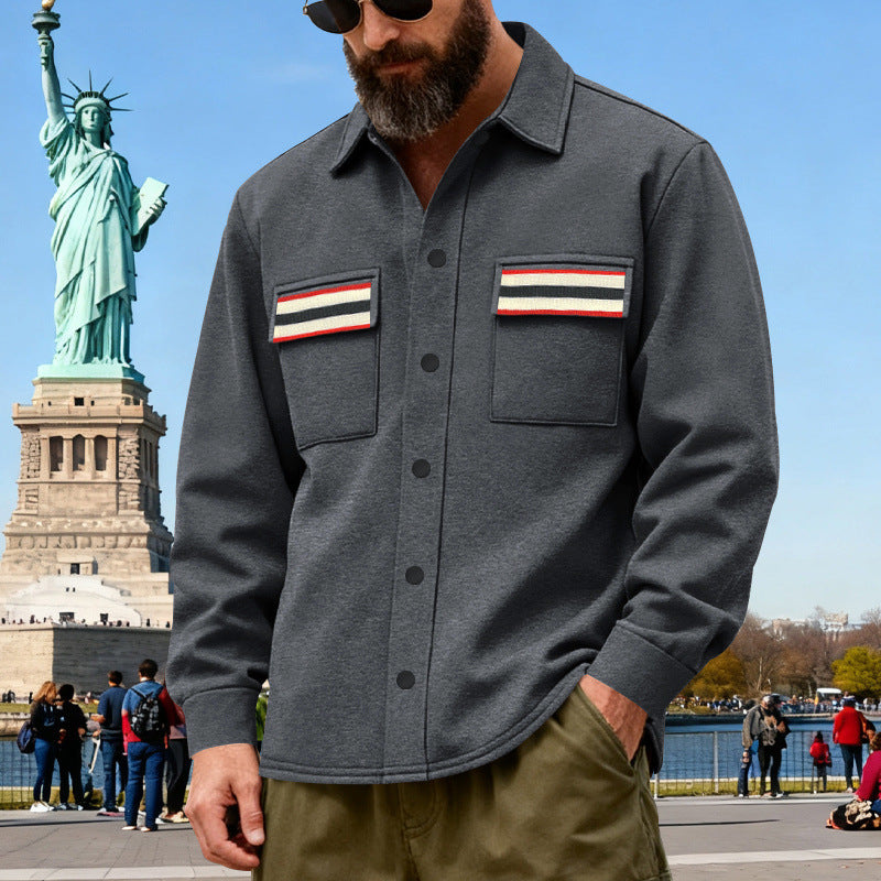 Herren nan Overshirt aus gewalktem Sweat mit aufgesetzten Brusttaschen und Retro-Streifen Shop Nory