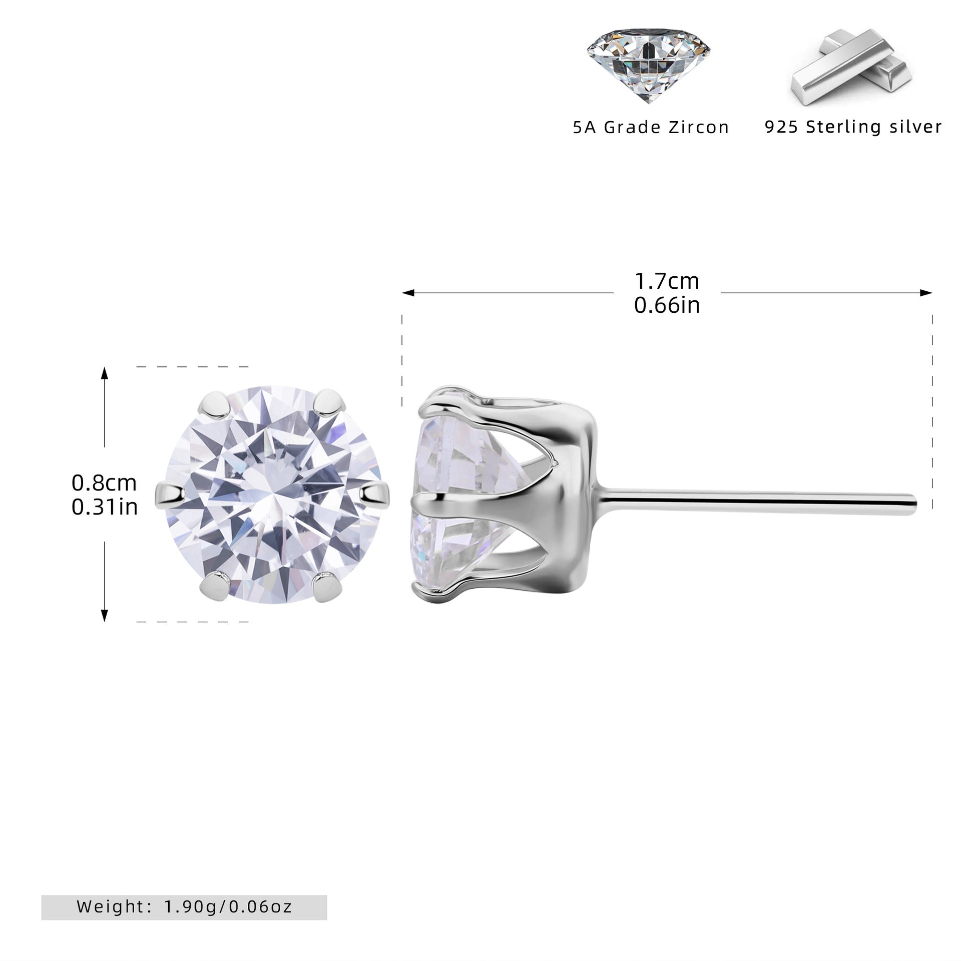Damen Ohrstecker mit funkelnden 5A Zirkonsteinen aus hochwertigem 925 Sterling Silber Shop Nory