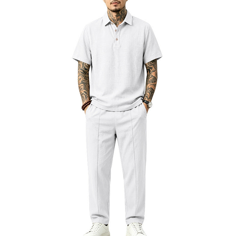 Herren Leichtes Leinenoptik-Loungewear-Set mit Polokragen und Bundfalten Shop Nory