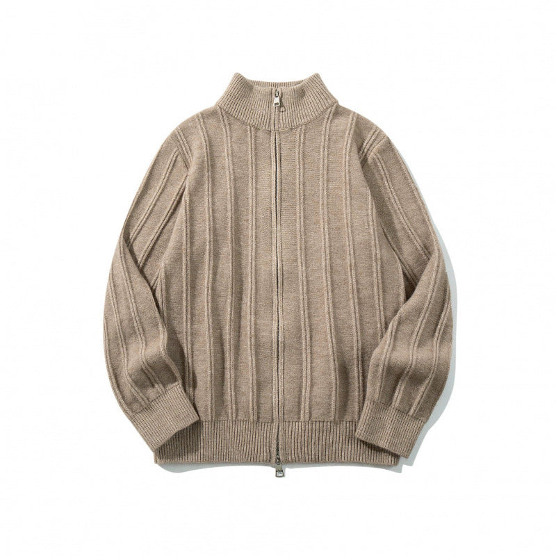 Unisex Reißverschluss-Strickjacke mit Stehkragen und vertikaler Struktur Shop Nory