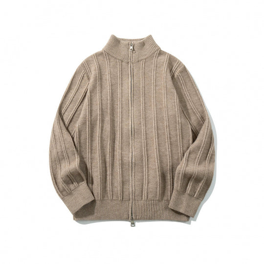 Unisex Reißverschluss-Strickjacke mit Stehkragen und vertikaler Struktur Shop Nory
