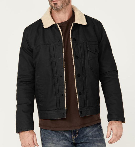 Herren Canvas-Truckerjacke mit Teddyfutter und Cordkragen Shop Nory