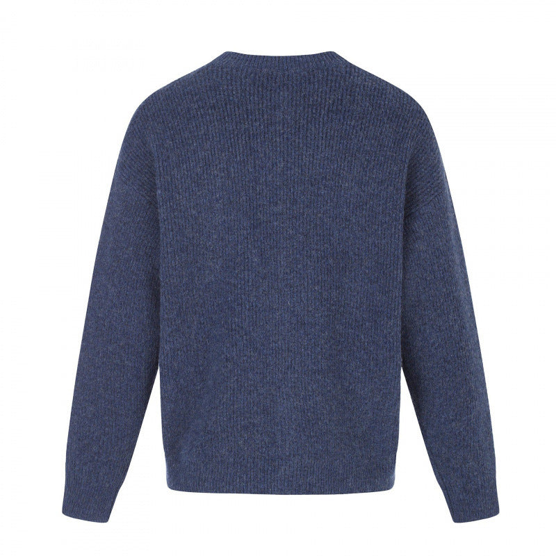 Unisex Boxy-Strickjacke mit Rundhalsausschnitt, durchgehender Knopfleiste und feiner Waffelstruktur Shop Nory