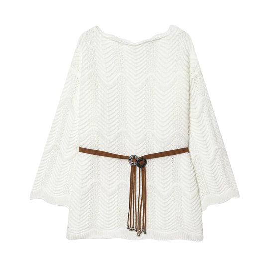 Damen Strickponcho mit Zickzack‑Ajourmuster und Taillengürtel Shop Nory