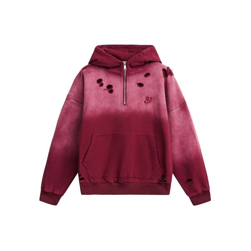 Unisex Oversize Kapuzenpullover mit Halbreißverschluss, Distressed-Details und Kängurutasche Shop Nory